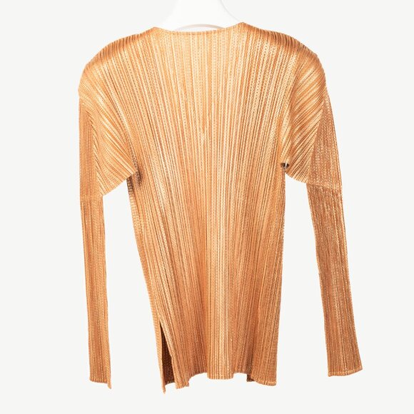 Pleats Please Issey Miyake Terracotta Metallic-Pattern Open-Front Cardigan - Picture 2 of 8